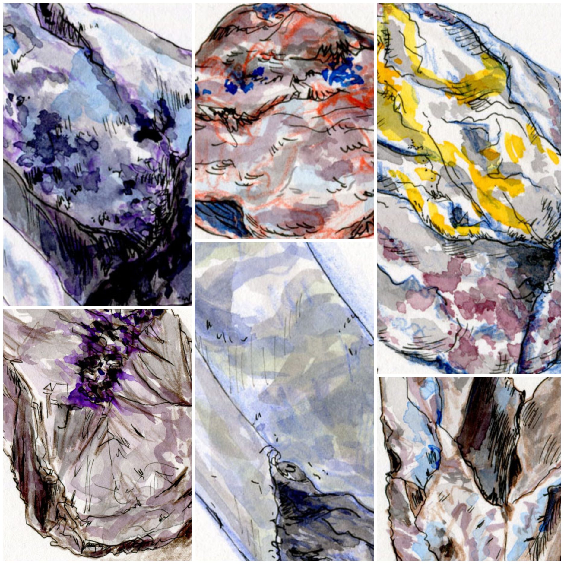 Collage of 6 drawn stones
