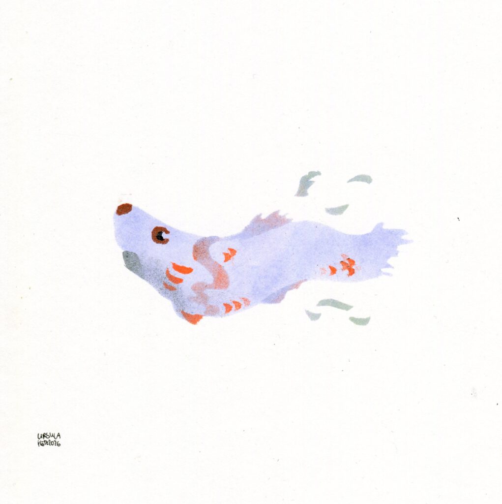 Koinobori in light blue and orange highlights on plain paper