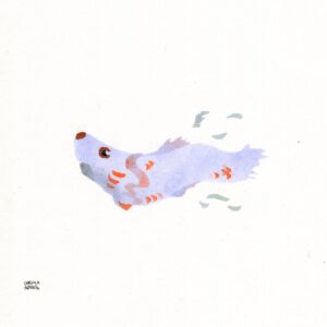 Koinobori in light blue and orange highlights on plain paper