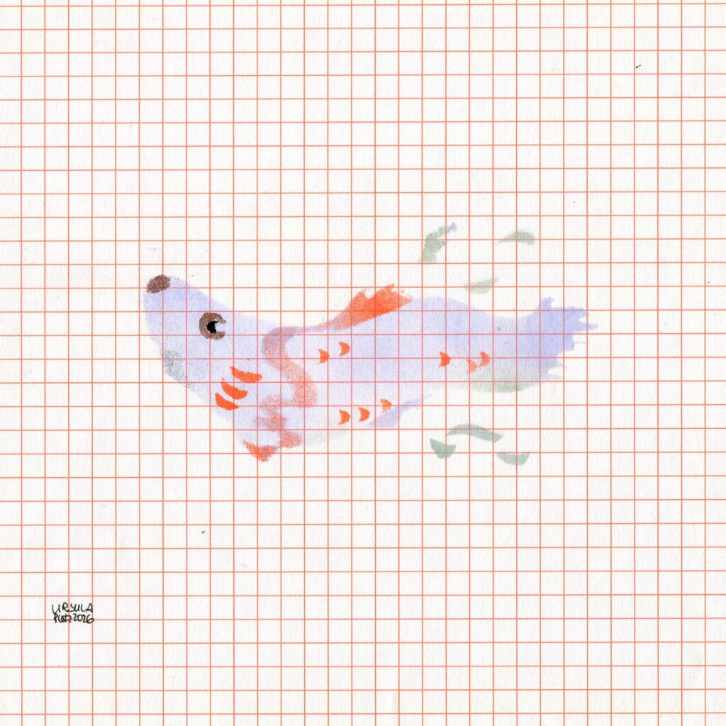 Koinobori in light blue and orange highlights on orange checkered paper