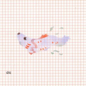 Koinobori in light blue and orange highlights on orange checkered paper